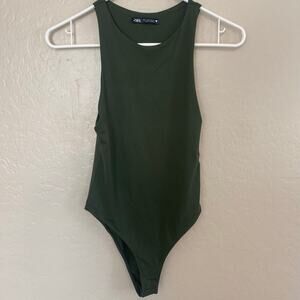 Zara Tank Bodysuit Womens Size Small Dark Olive Green Minimalist Basic Capsule